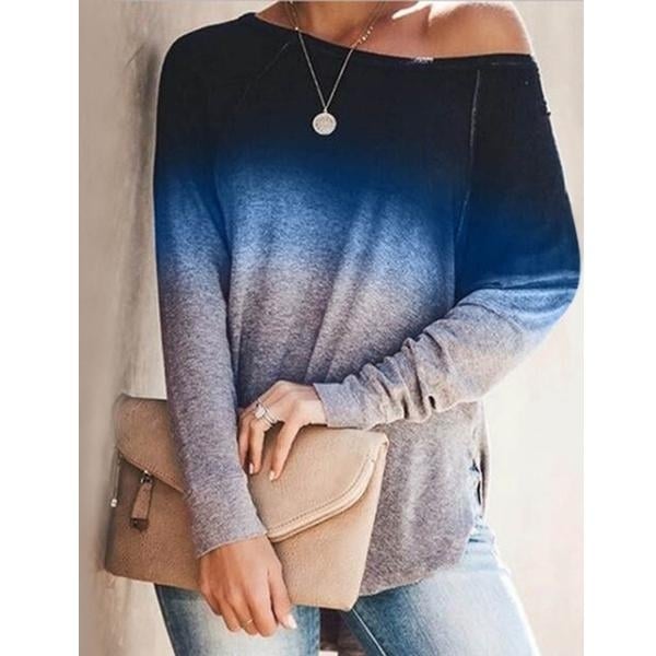 Womens Gradient Color O-neck Long Sleeves Image 4