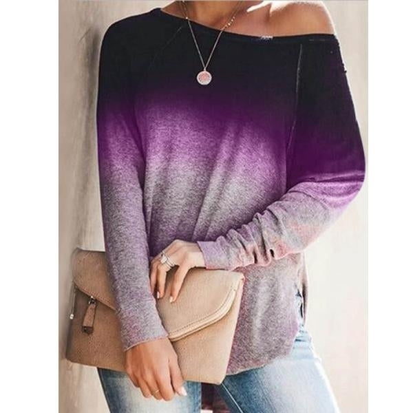 Womens Gradient Color O-neck Long Sleeves Image 4