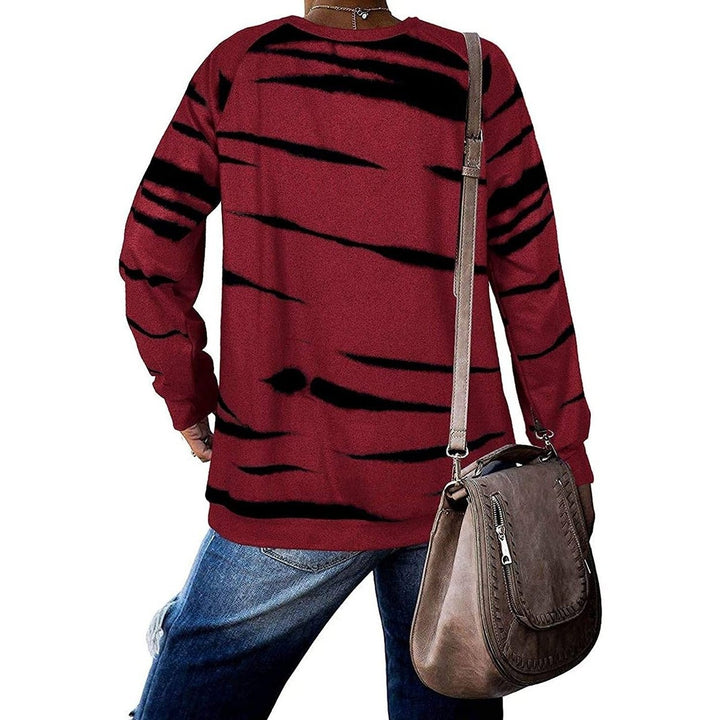 Womens Crewneck Long Sleeve Sweatshirts Striped Casual Tops Printed Loose Pullover Shirts Image 6