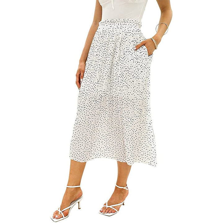 Womens High Waist Polka Dot Pleated Skirt Image 3