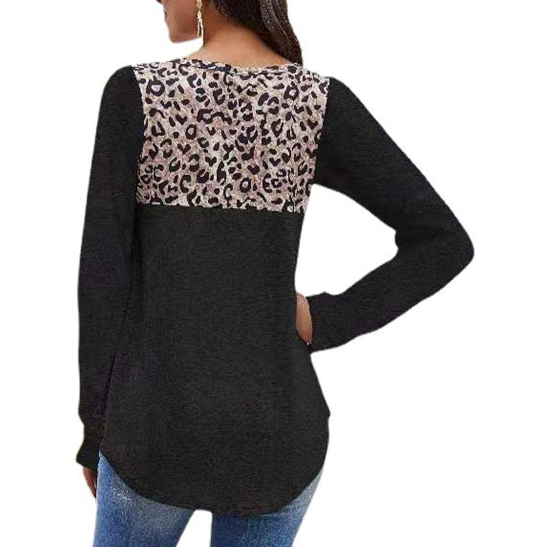 Womens Loose Tops Long Sleeve Tunic Color Block Casual Shirts Image 6