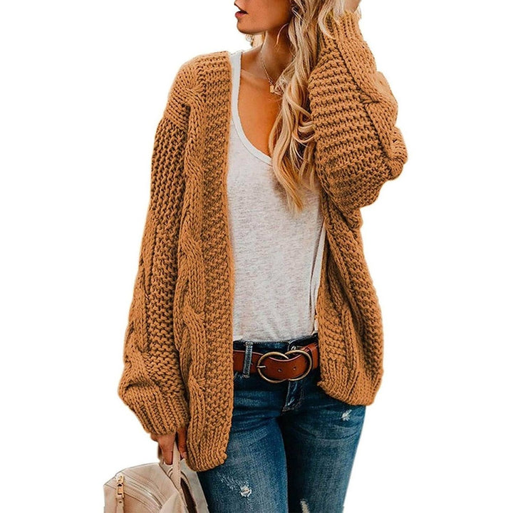 Womens Open Front Long Sleeve Chunky Knit Cardigan Sweaters Loose Outwear Coat Image 1