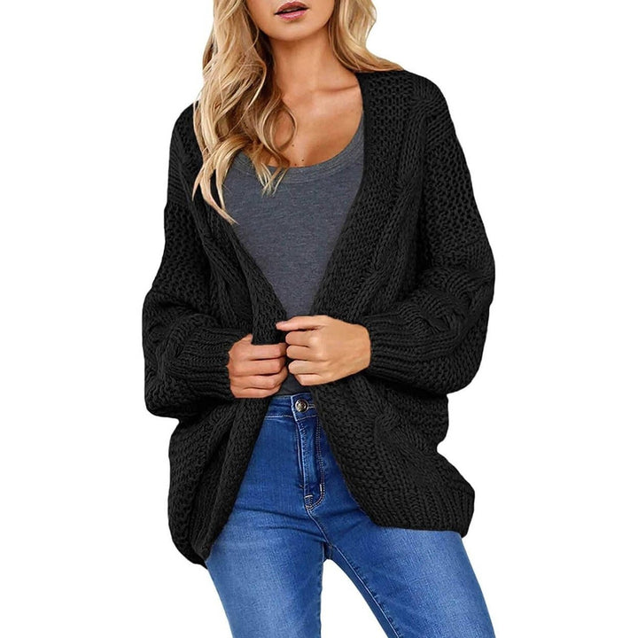 Womens Open Front Long Sleeve Chunky Knit Cardigan Sweaters Loose Outwear Coat Image 2