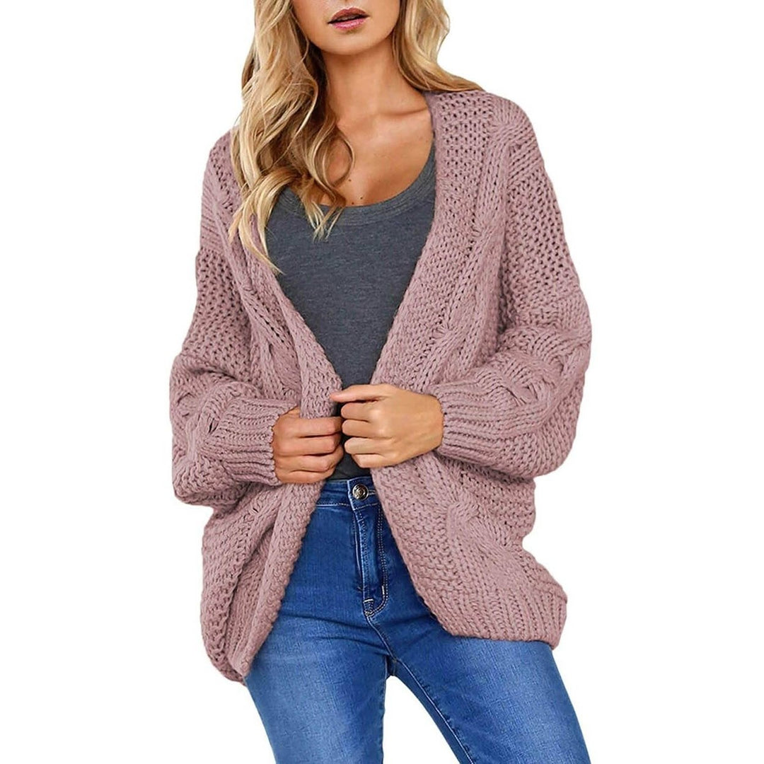 Womens Open Front Long Sleeve Chunky Knit Cardigan Sweaters Loose Outwear Coat Image 3