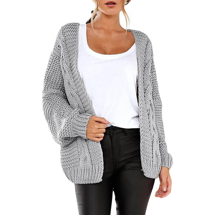 Womens Open Front Long Sleeve Chunky Knit Cardigan Sweaters Loose Outwear Coat Image 1