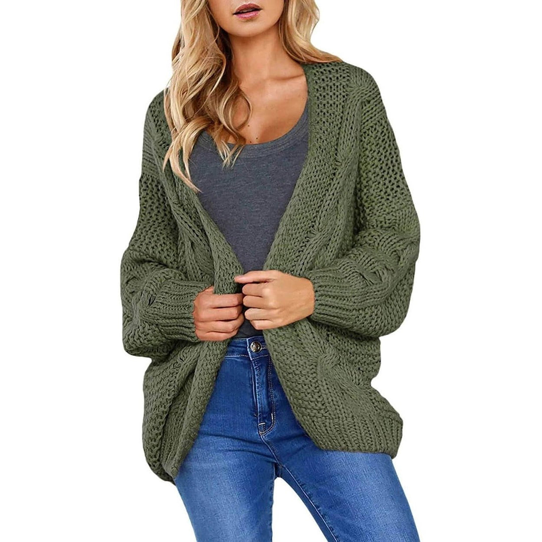 Womens Open Front Long Sleeve Chunky Knit Cardigan Sweaters Loose Outwear Coat Image 4