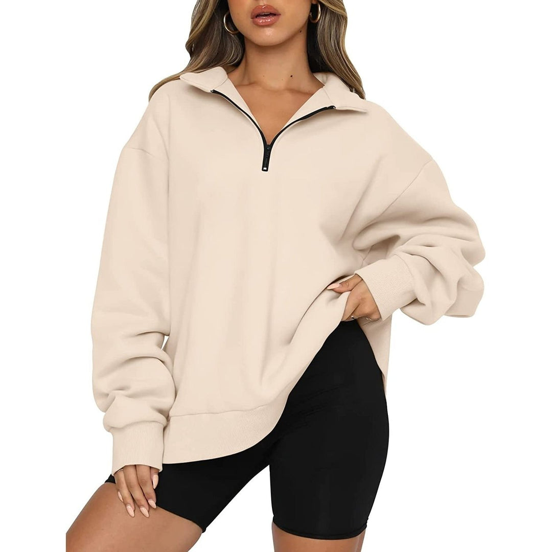 Womens Oversized Half Zip Pullover Long Sleeve Sweatshirt Image 1