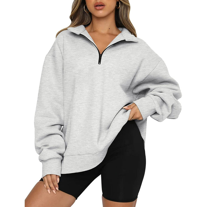 Womens Oversized Half Zip Pullover Long Sleeve Sweatshirt Image 4