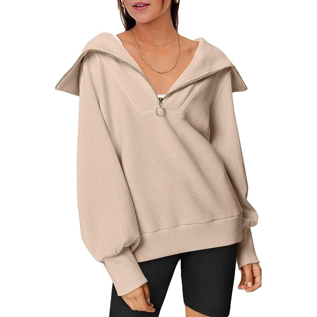 Womens Oversized Half Zip Pullover Sweatshirts Hoodie Image 1