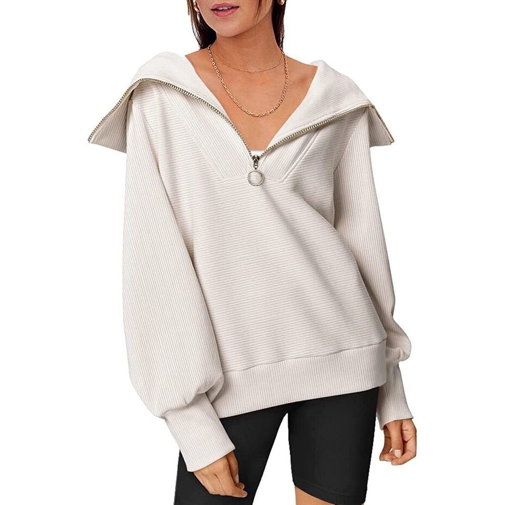 Womens Oversized Half Zip Pullover Sweatshirts Hoodie Image 2