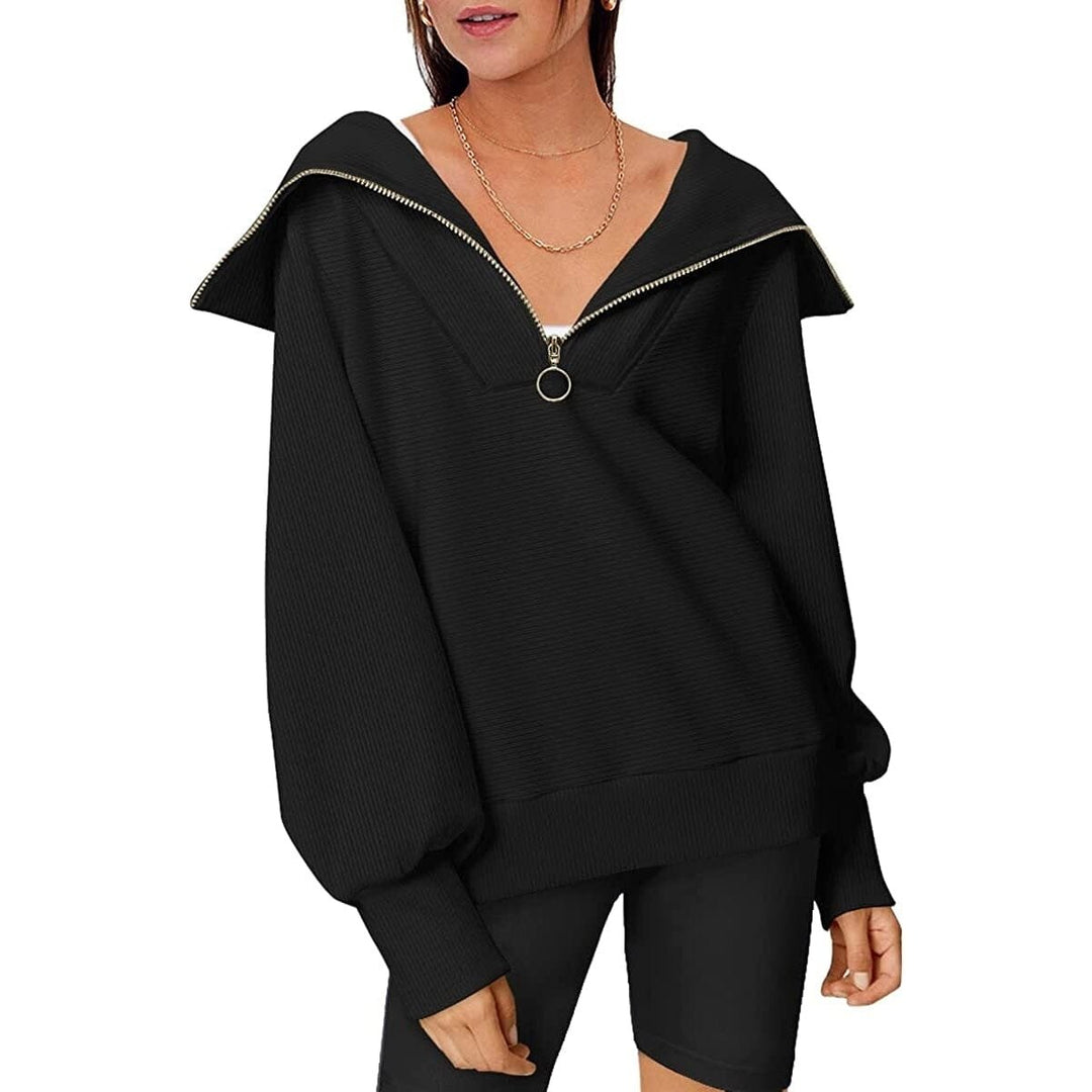 Womens Oversized Half Zip Pullover Sweatshirts Hoodie Image 3