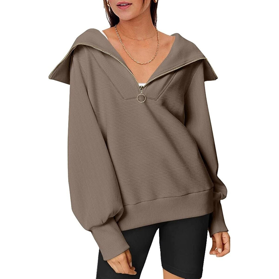 Womens Oversized Half Zip Pullover Sweatshirts Hoodie Image 4