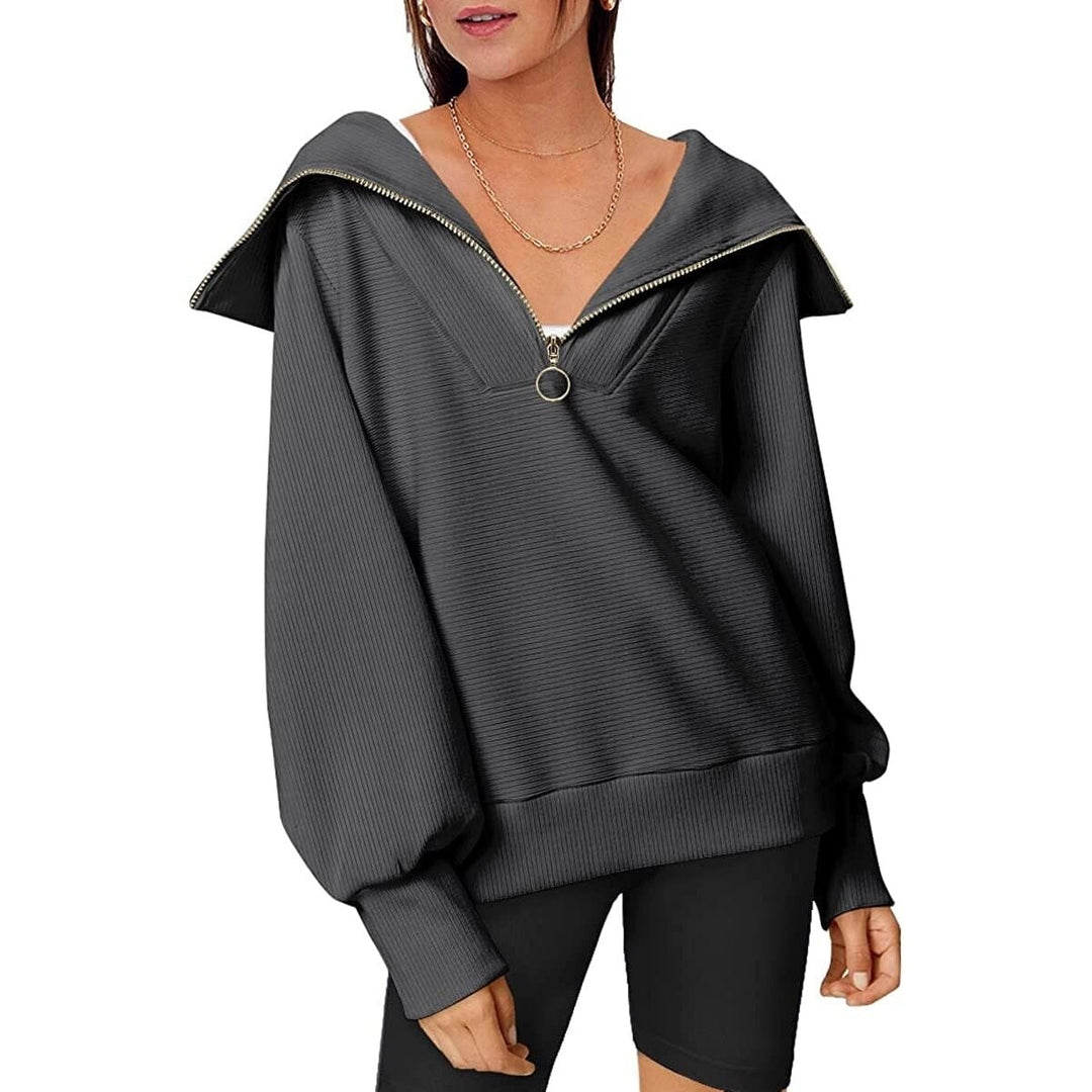 Womens Oversized Half Zip Pullover Sweatshirts Hoodie Image 4