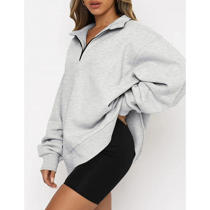 Womens Oversized Half Zip Pullover Long Sleeve Sweatshirt Image 4