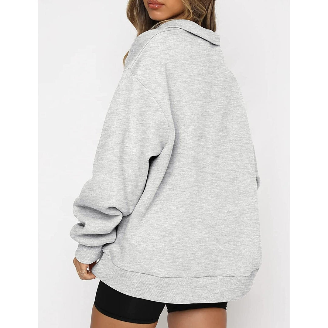 Womens Oversized Half Zip Pullover Long Sleeve Sweatshirt Image 6