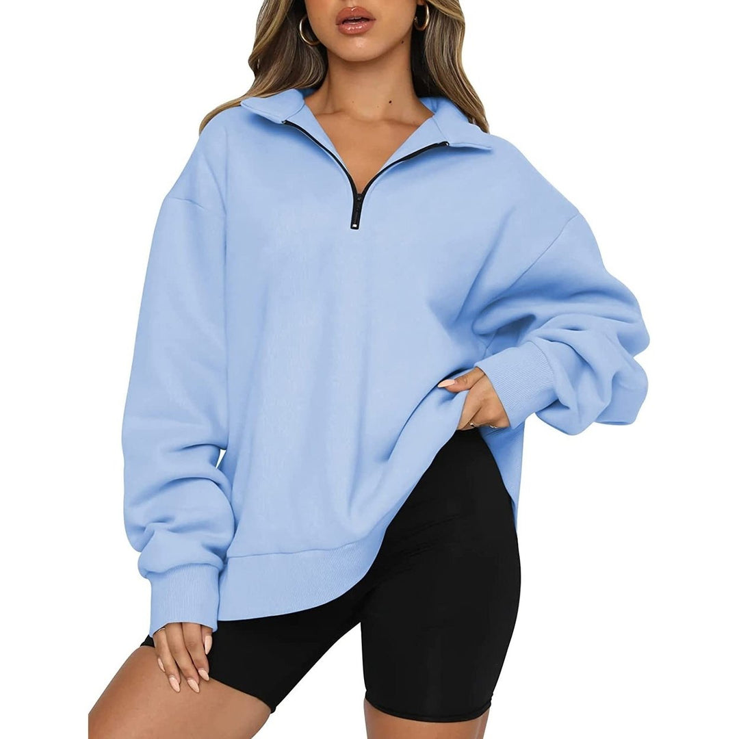 Womens Oversized Half Zip Pullover Long Sleeve Sweatshirt Image 7