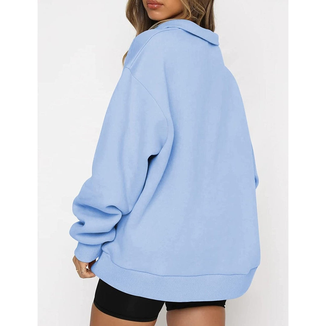 Womens Oversized Half Zip Pullover Long Sleeve Sweatshirt Image 8