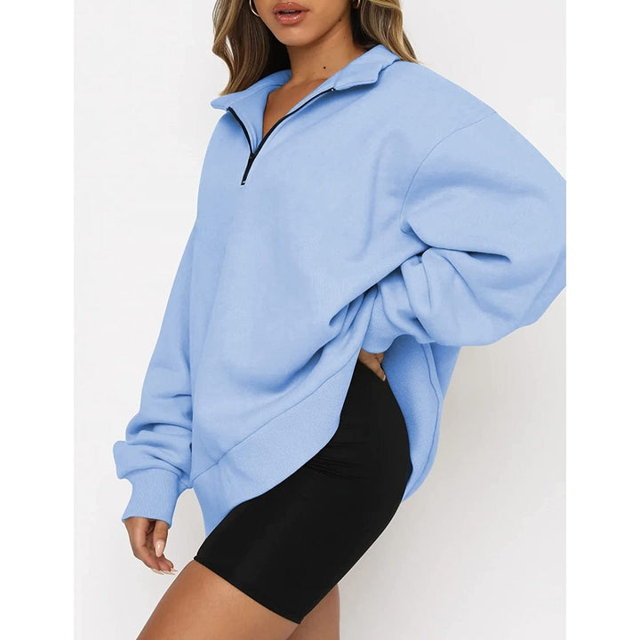 Womens Oversized Half Zip Pullover Long Sleeve Sweatshirt Image 9