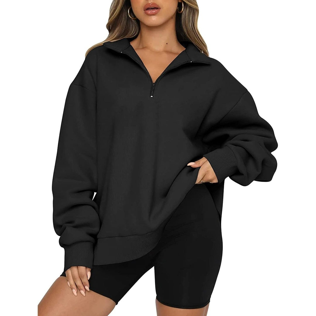 Womens Oversized Half Zip Pullover Long Sleeve Sweatshirt Image 10