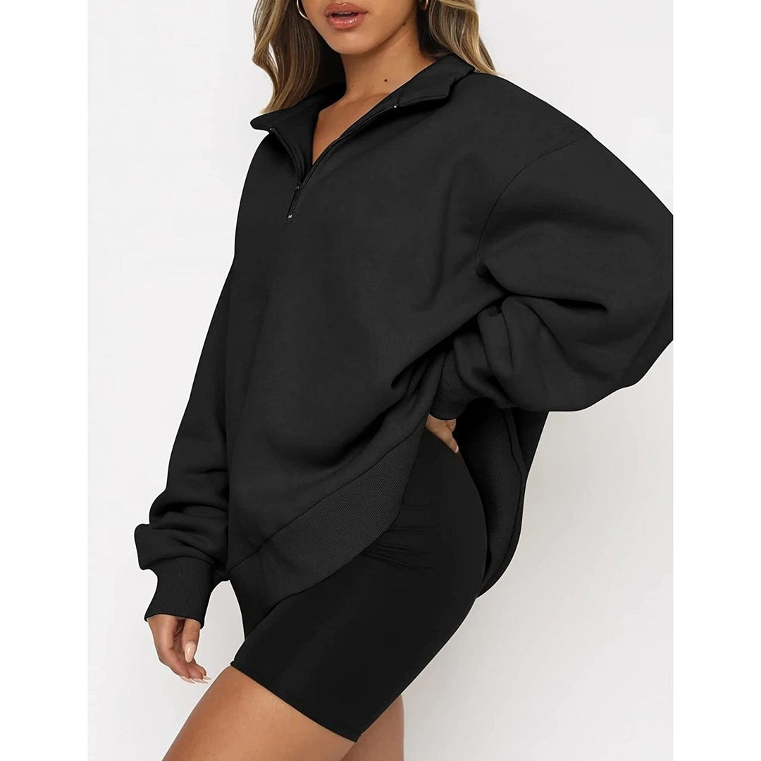 Womens Oversized Half Zip Pullover Long Sleeve Sweatshirt Image 11