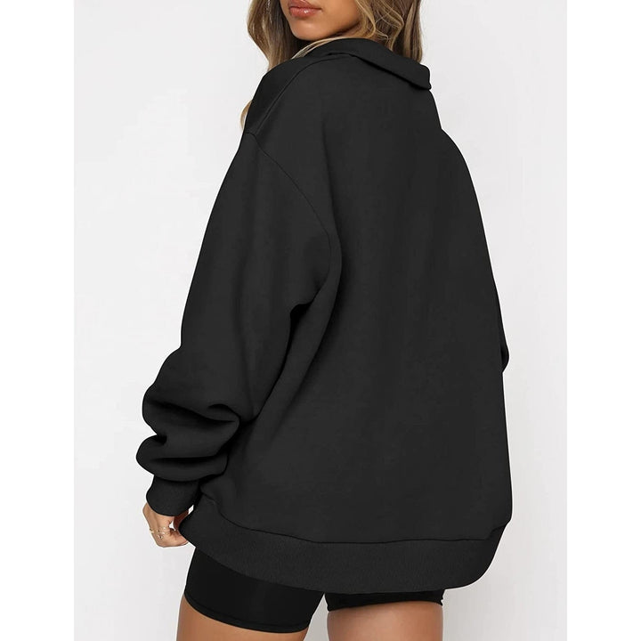 Womens Oversized Half Zip Pullover Long Sleeve Sweatshirt Image 12