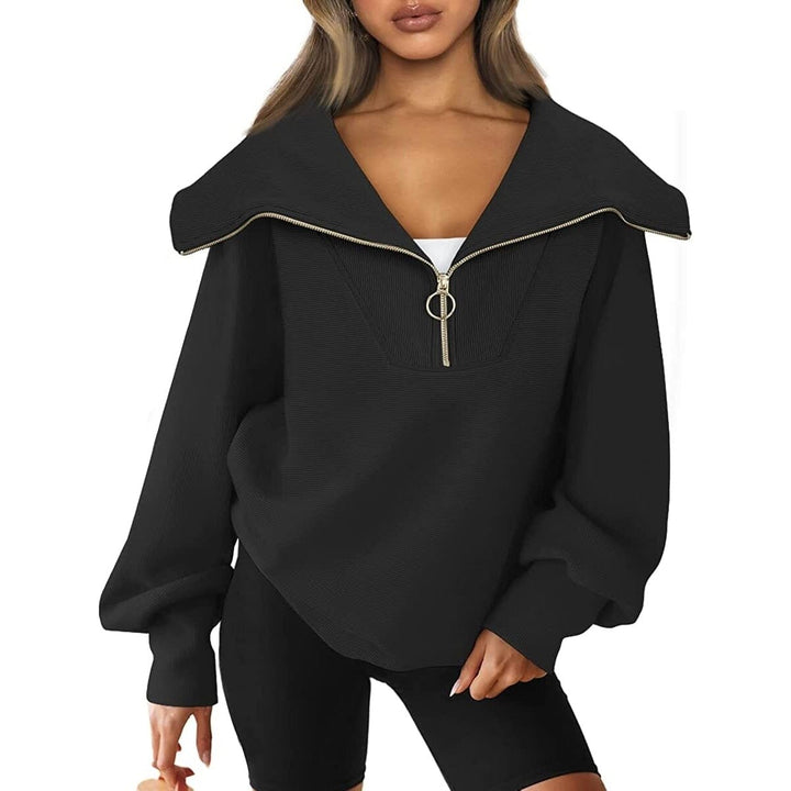 Womens Oversized Half Zip Pullover Sweatshirts Hoodie Image 11