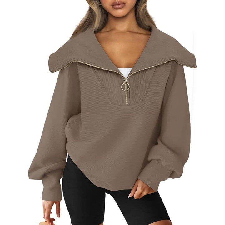 Womens Oversized Half Zip Pullover Sweatshirts Hoodie Image 12