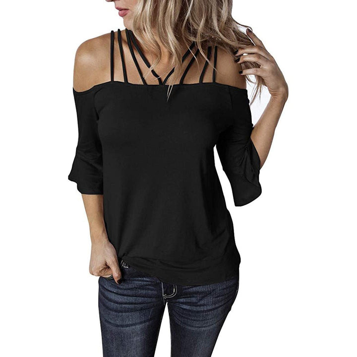 Womens Spaghetti Straps Cold Shoulder Shirts Image 1