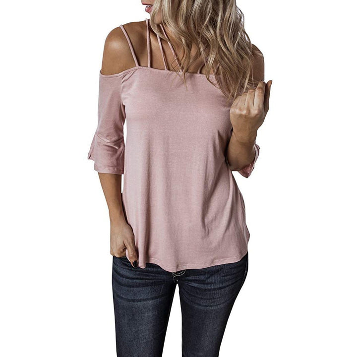 Womens Spaghetti Straps Cold Shoulder Shirts Image 2