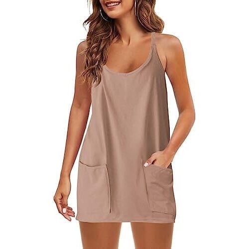 Womens Summer Sleeveless Mini Dress V Neck Spaghetti Strap with Pockets Image 1