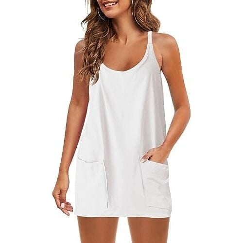 Womens Summer Sleeveless Mini Dress V Neck Spaghetti Strap with Pockets Image 2