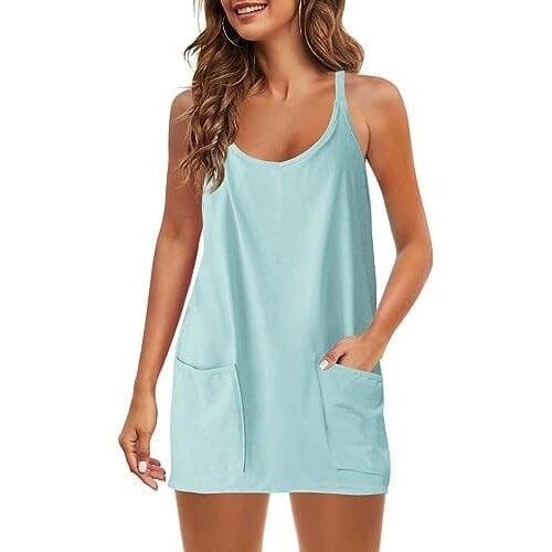 Womens Summer Sleeveless Mini Dress V Neck Spaghetti Strap with Pockets Image 3