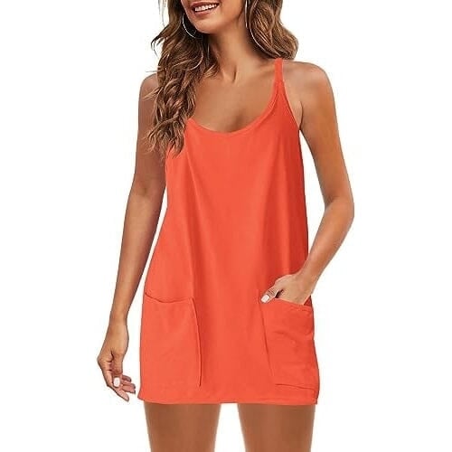 Womens Summer Sleeveless Mini Dress V Neck Spaghetti Strap with Pockets Image 4