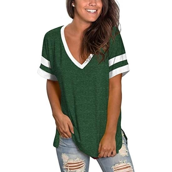 Womens Tops Striped Short Sleeve V Neck Tee T Shirts Image 4