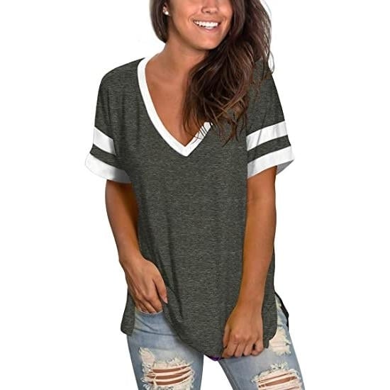 Womens Tops Striped Short Sleeve V Neck Tee T Shirts Image 4