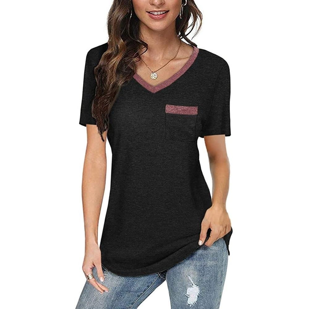 Womens V Neck Short Sleeve Tops Image 2