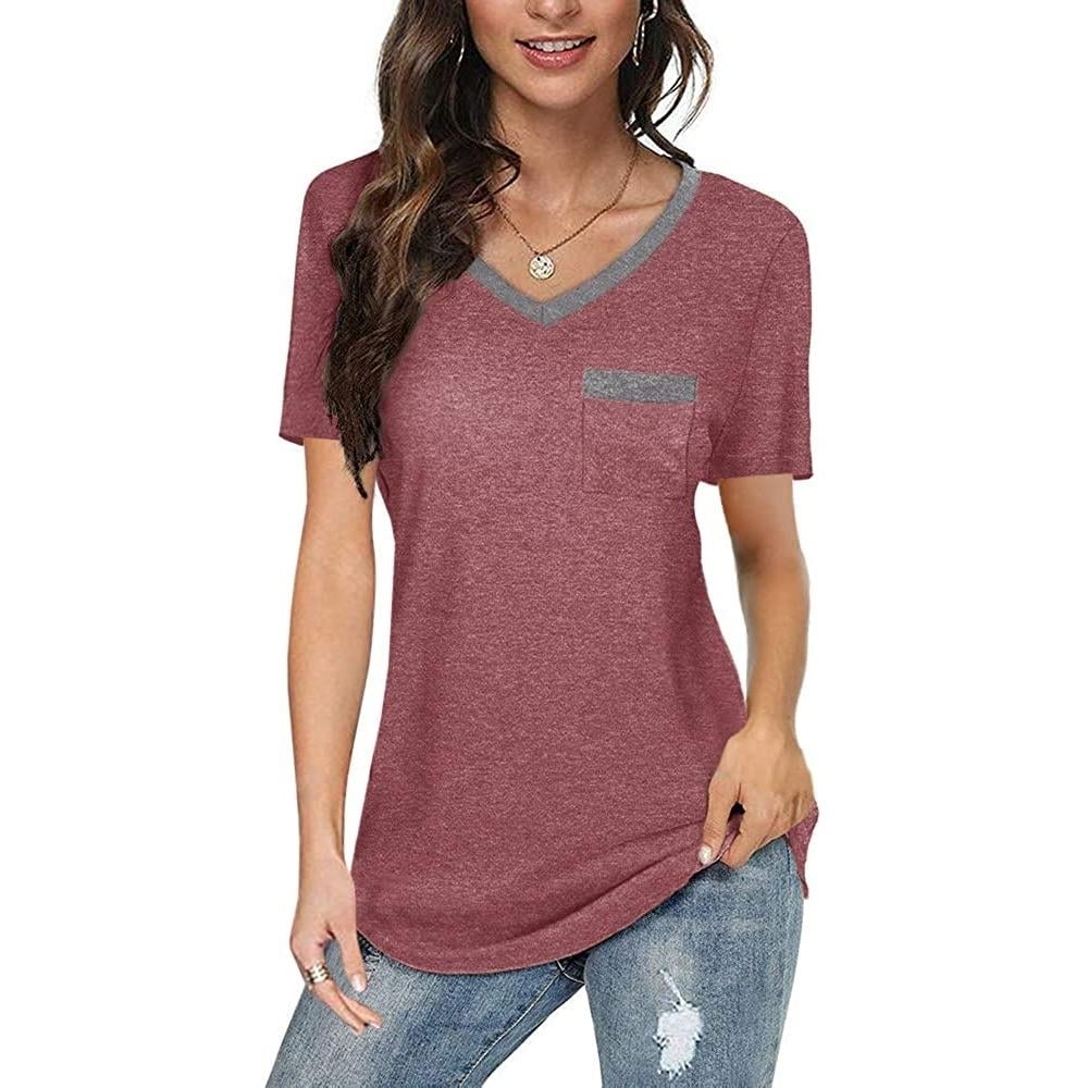 Womens V Neck Short Sleeve Tops Image 6