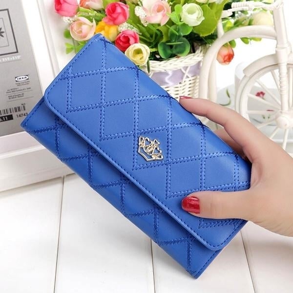 Womens Wallets Purses Plaid PU Leather Long Wallet Hasp Phone Bag Image 2