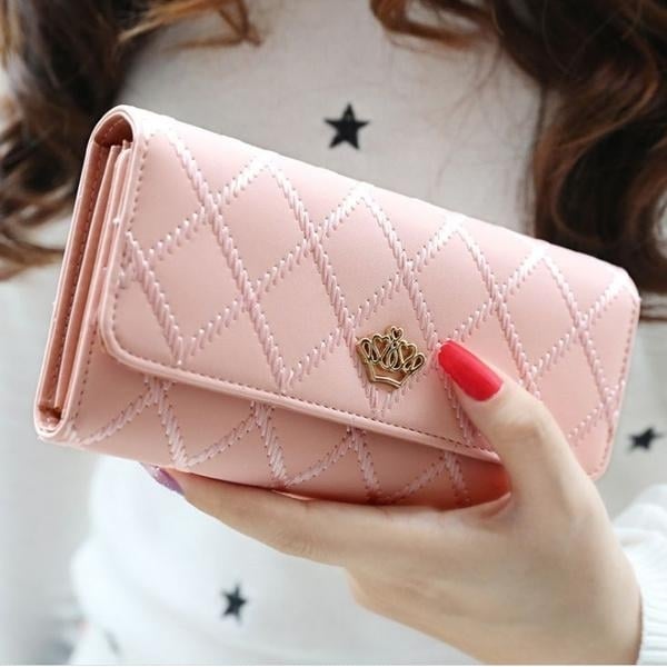 Womens Wallets Purses Plaid PU Leather Long Wallet Hasp Phone Bag Image 3