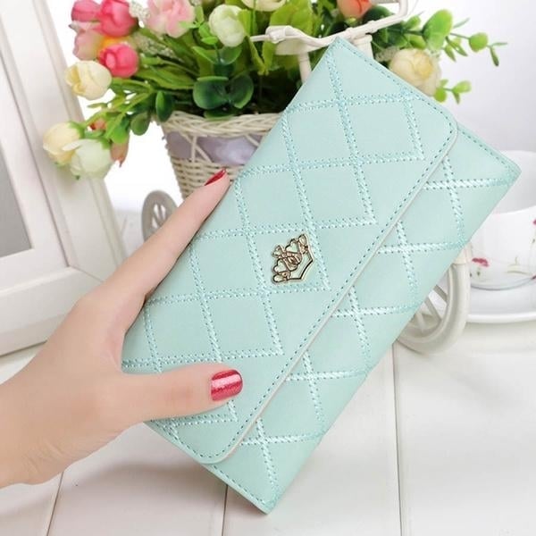 Womens Wallets Purses Plaid PU Leather Long Wallet Hasp Phone Bag Image 4