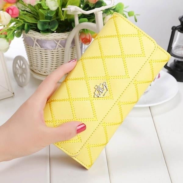 Womens Wallets Purses Plaid PU Leather Long Wallet Hasp Phone Bag Image 4