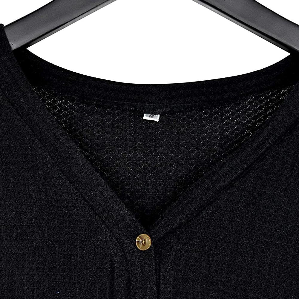 Womens Waffle Knit Tunic Blouse Tie Knot Henley Tops Image 9