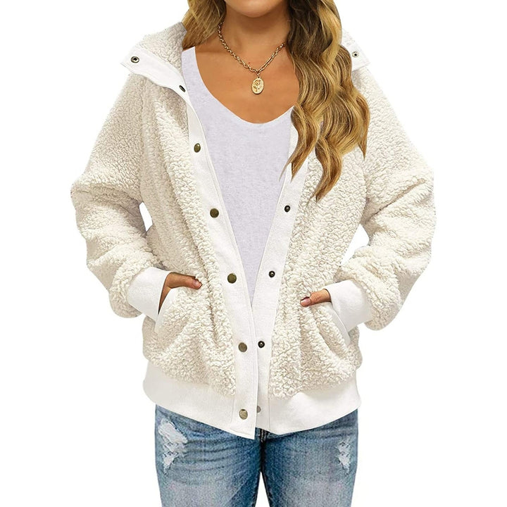 Womens Winter Sherpa Fleece Button Jacket Coat Image 1