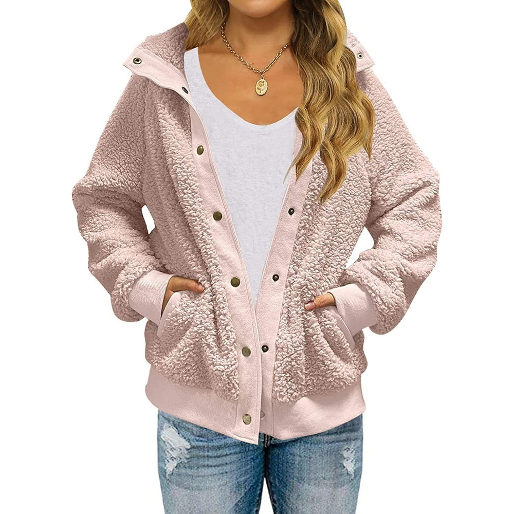 Womens Winter Sherpa Fleece Button Jacket Coat Image 2