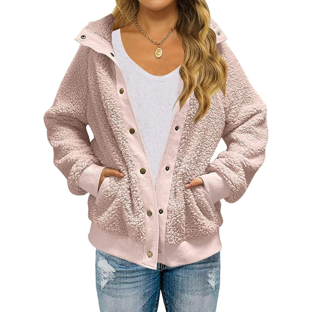 Womens Winter Sherpa Fleece Button Jacket Coat Image 2