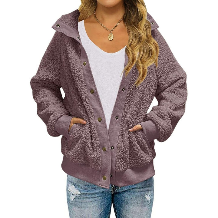 Womens Winter Sherpa Fleece Button Jacket Coat Image 3