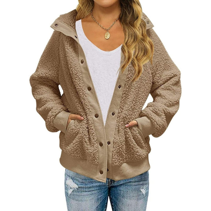 Womens Winter Sherpa Fleece Button Jacket Coat Image 4