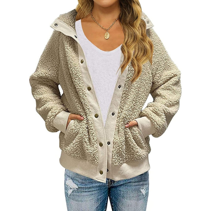 Womens Winter Sherpa Fleece Button Jacket Coat Image 4