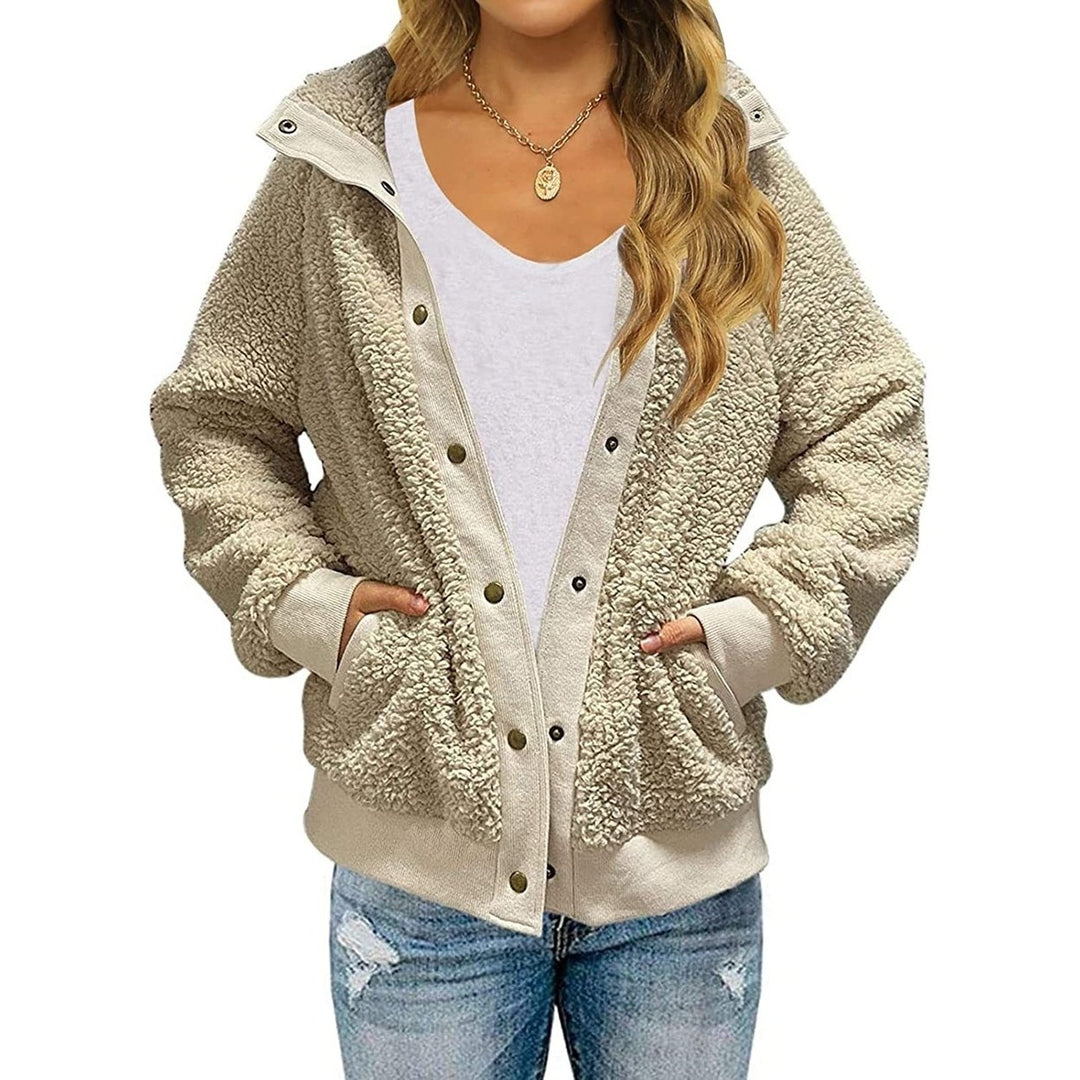 Womens Winter Sherpa Fleece Button Jacket Coat Image 1