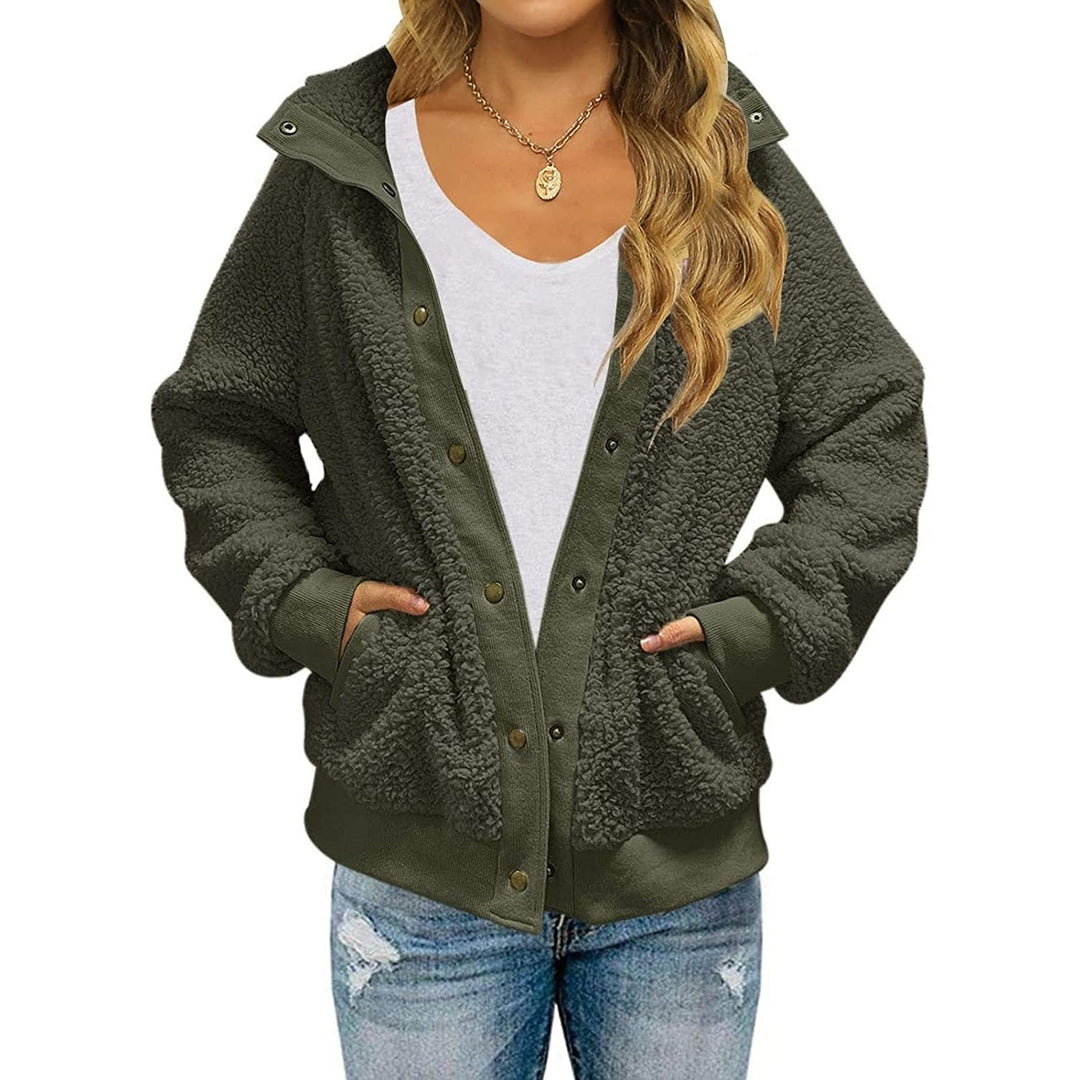 Womens Winter Sherpa Fleece Button Jacket Coat Image 6